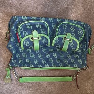 Denim Dooney & Burke with green leather trim